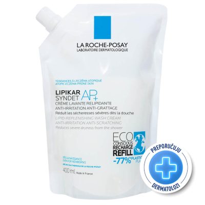 La Roche-Posay LIPIKAR SYNDET AP+ Kremasti gel za tuširanje protiv nadraženosti i svrbeža, pogodno za bebe, djecu i odrasle REFILL