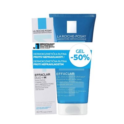 La Roche-Posay EFFACLAR DUO+M Trostruka korektivna njega protiv nepravilnosti masne kože i začepljenih pora, 40 ml + EFFACLAR Pjenušavi gel za čišćenje masne, osjetljive kože sklone aknama, 200 ml