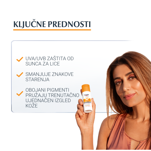 Eucerin Photoaging Control tinted gel-krema za zaštitu kože lica od sunca SPF 50+, srednje tamna nijansa - Slika 3