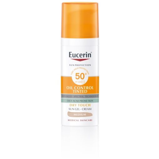 Eucerin Oil Control tinted gel-krema za zaštitu kože lica od sunca SPF 50+, srednje tamna nijansa