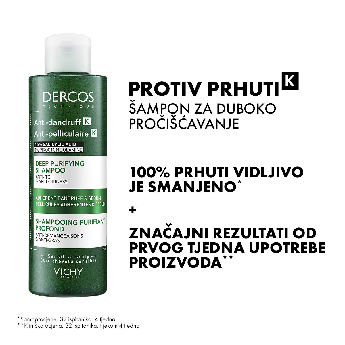 VICHY DERCOS ANTI-DANDRUFF K Piling šampon za dubinsko čišćenje protiv prianjajuće prhuti i sebuma - Slika 2