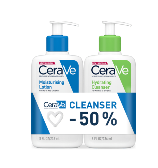 CeraVe Hidratantni losion za normalnu do suhu kožu, 236 ml + 50% POPUST CeraVe Hidratantna emulzija za čišćenje za normalnu do suhu kožu, 236 ml